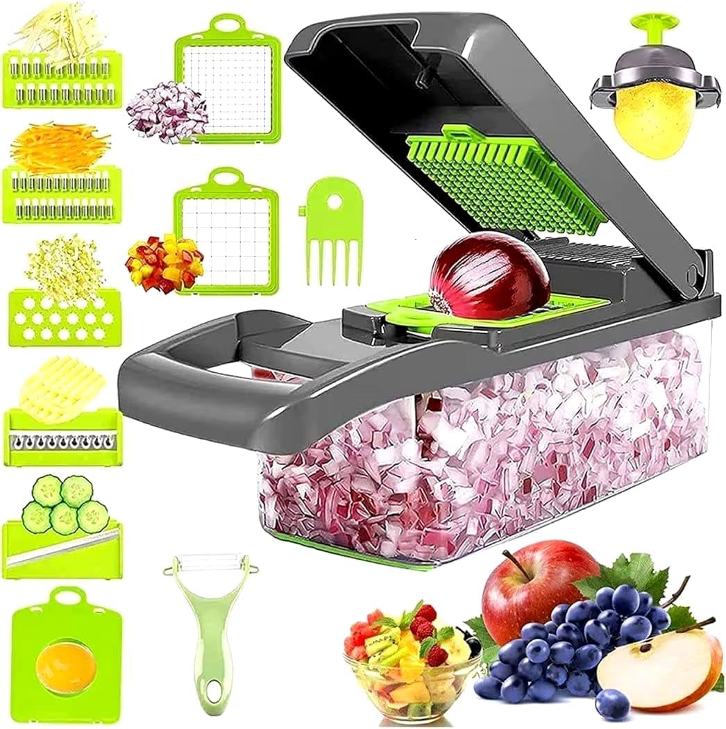 14 in 1 Vegetable Chopper with Container | Multipurpose Vegetable Cutter, Onion Chopper, Veggie Chopper, Food Chopper, Fruit & Vegetable Slicer, Dicer, Grater, Manual Kitchen Tool-image-41