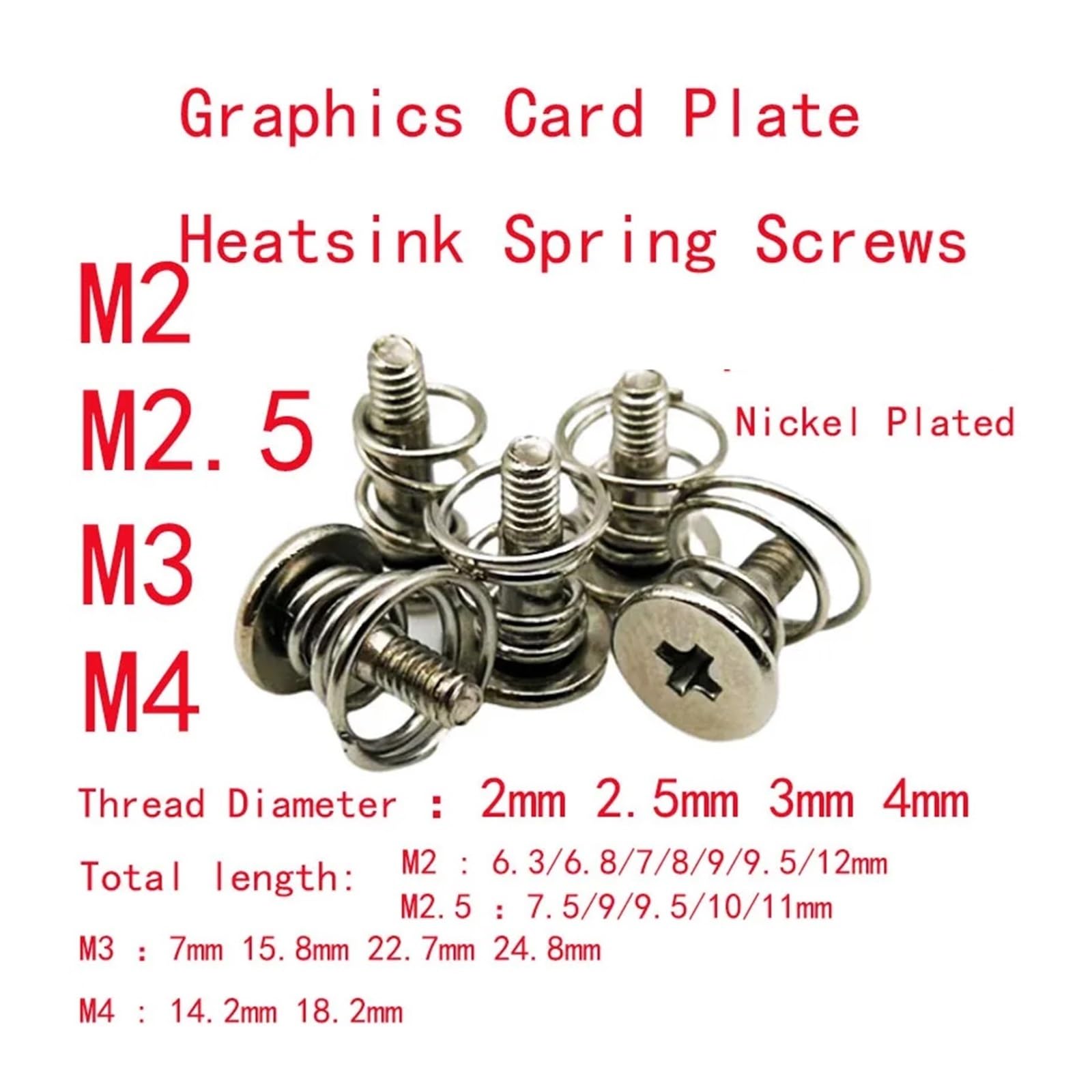 PC-Lüfterschrauben, 15 Stück, M2, M2,5, M3, M4, Federschrauben, vernickelt, Kreuz,Schrauben für Lüfter(M4x14.2mm)