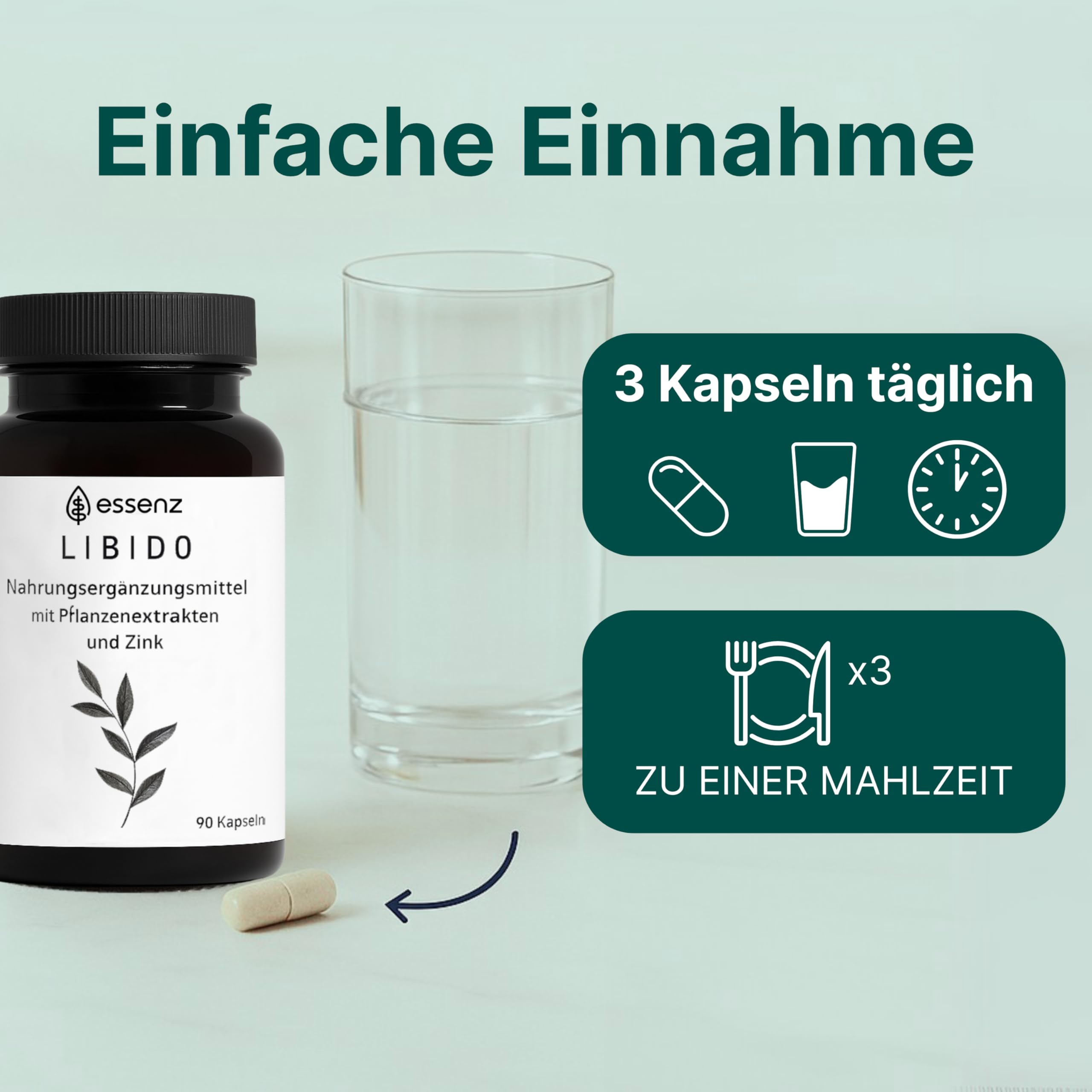 ESSENZ Maca Komplex - Kapseln mit Macawurzel, Ashwagandha & Bockshornklee – Nahrungsergänzungsmittel mit Pflanzenextrakten & Zink – vegan