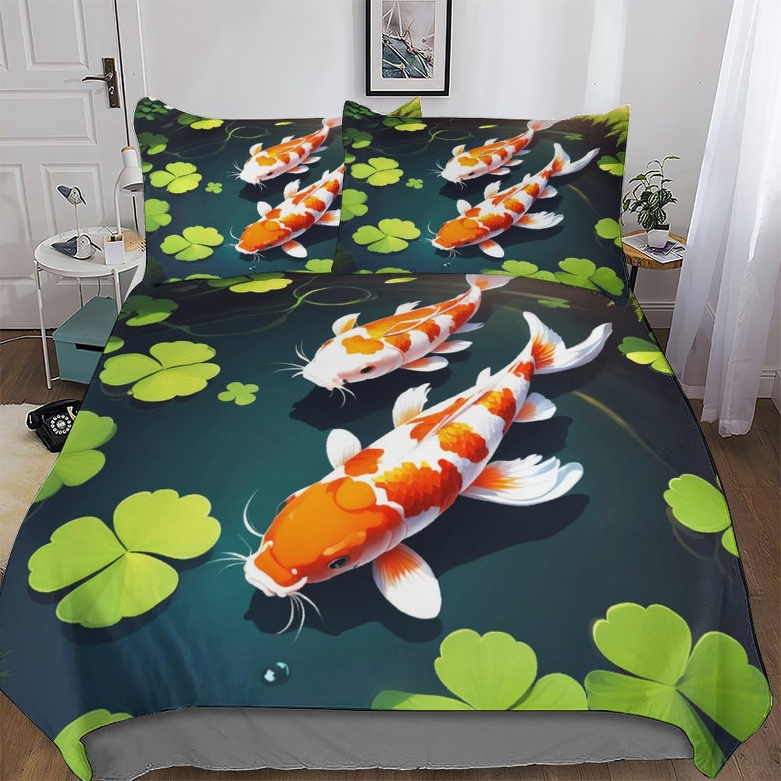 Housse de couette poisson 220x240 cm avec taies en microfibre pour lit king size