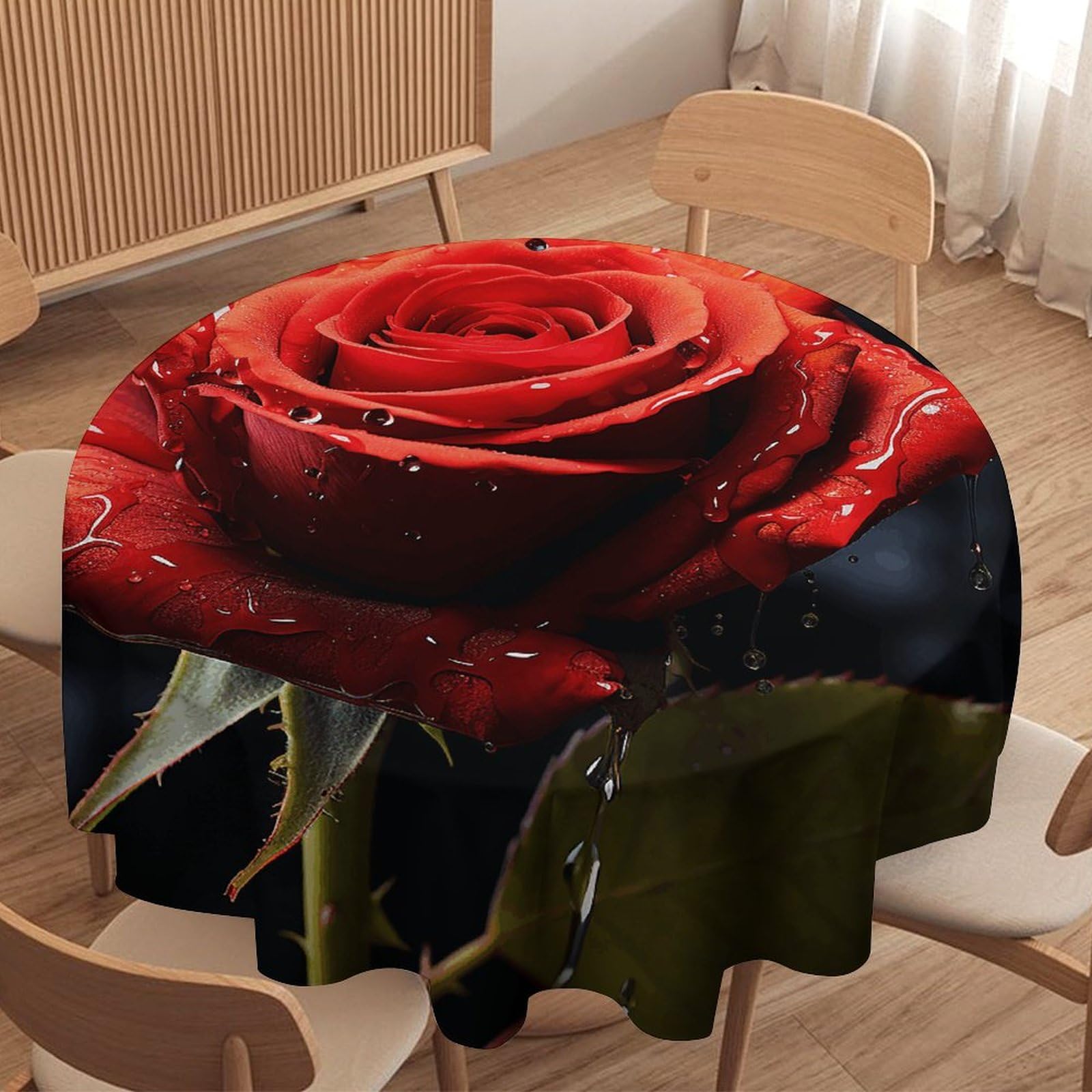 Nappe ronde rose rouge lavable décorative pour table de cuisine et fête