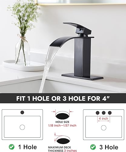 Miniatura 4 de Midanya Grifo de baño con boquilla de cascada de una sola manija, grifo de lavabo de baño de 1 agujero, moderno grifo de lavabo de lavabo de RV con