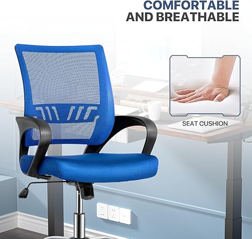 Miniatura 8 de MoNiBloom Silla de oficina de malla, silla de computadora de respaldo medio con diseño ergonómico, silla giratoria con soporte lumbar, capacidad de