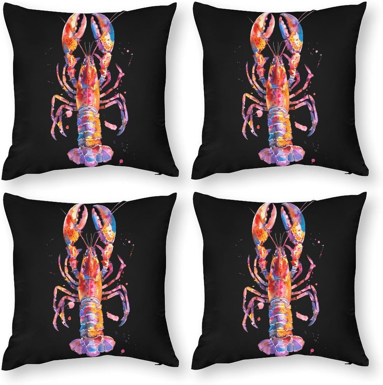 Lobster Watercolor Printed Throw Pillow Case 4 Pcs Soft Pillowcases Pillows Covers Sofa Bed Decor 12/14/16/17/18/20/22/24/32 Inches