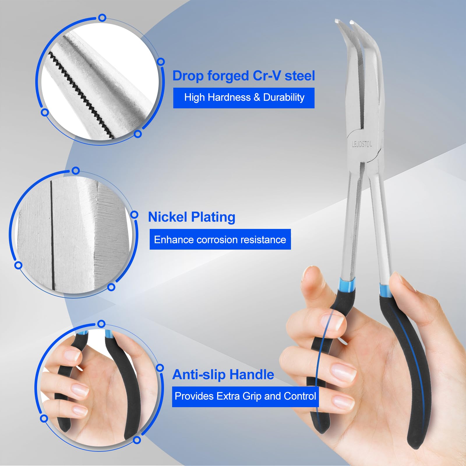 16 Inch Long Reach Pliers – 90° Bent Needle Nose Pliers With Extended Handle, Non-Slip Grip For Repairing, Electronics & Jewelry