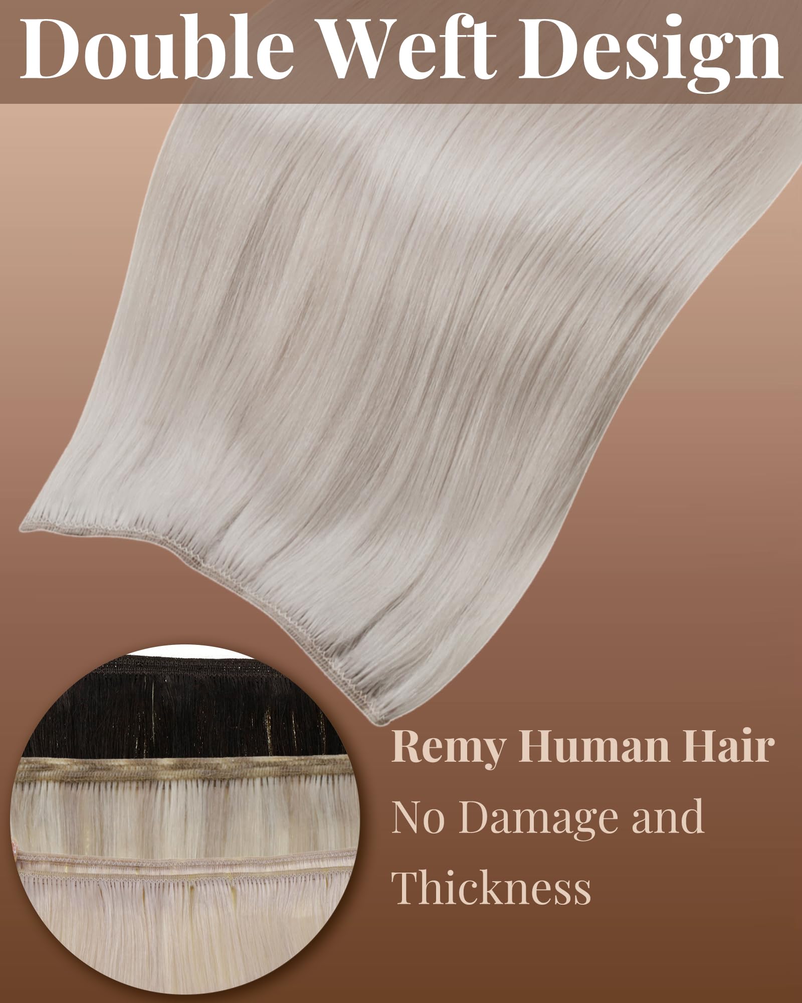 Hetto Weft Hair Extensions Real Human Hair Platinum Blonde 22 Inch 100g - Image 2