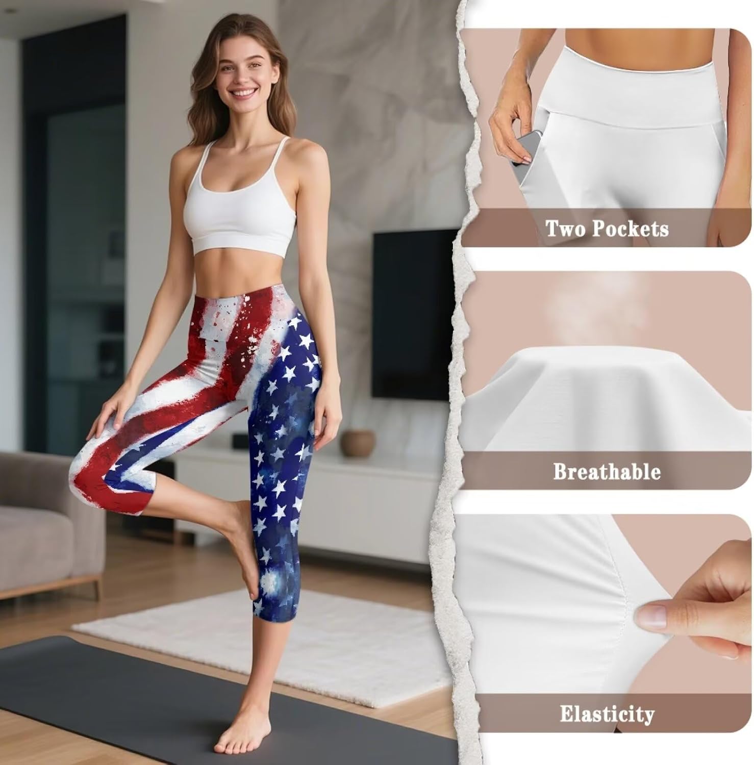 Women's Capri Yoga Leggings High Waist Yoga Pants with Pockets Plus Size Tummy Control Leggings for Workout Running