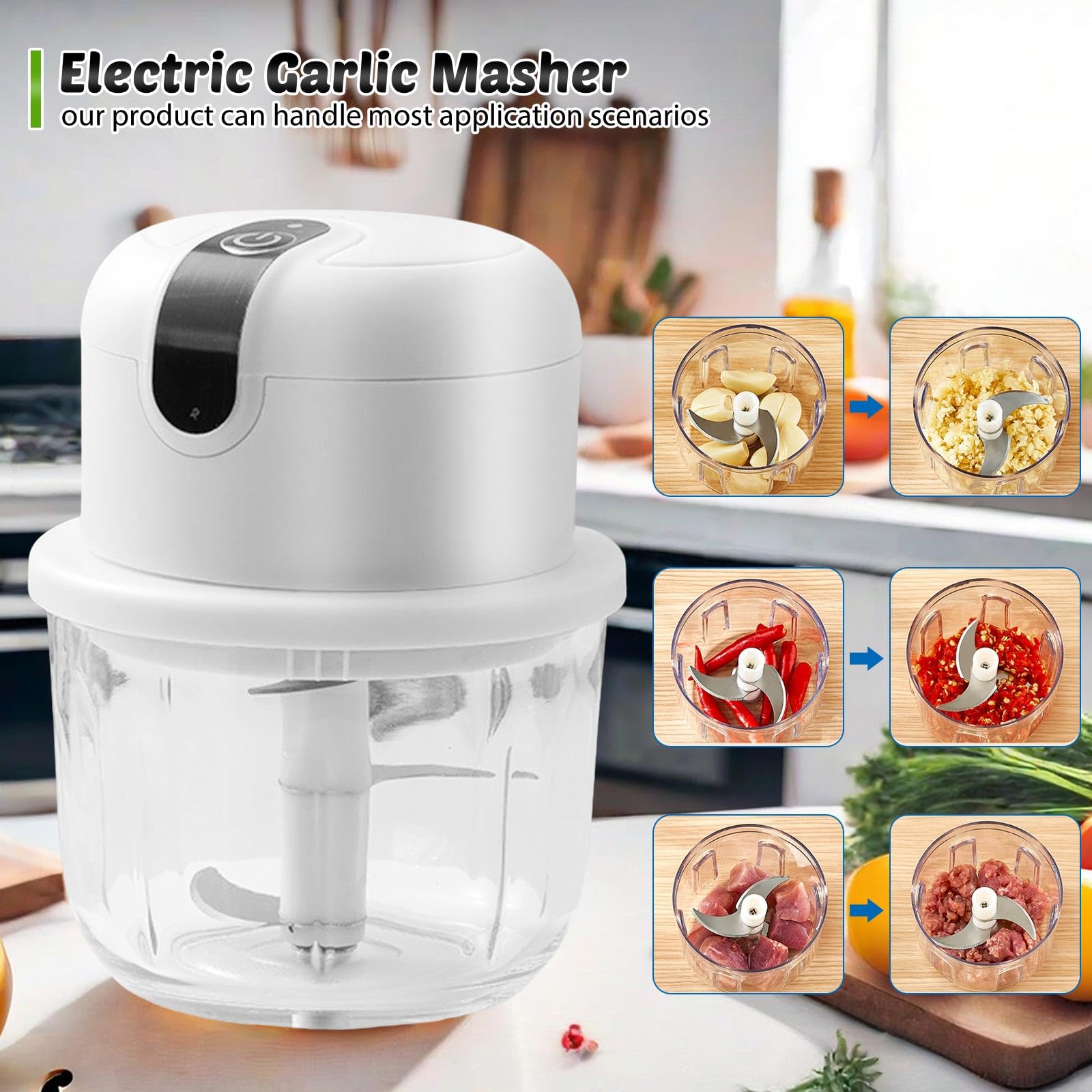 Elektryczna szatkownica kuchenna, 300 ml, ze złączem USB, rozdrabniacz, mini krajalnica do cebuli, elektryczna rozdrabniarka do czosnku, do warzyw, owoców, cebuli