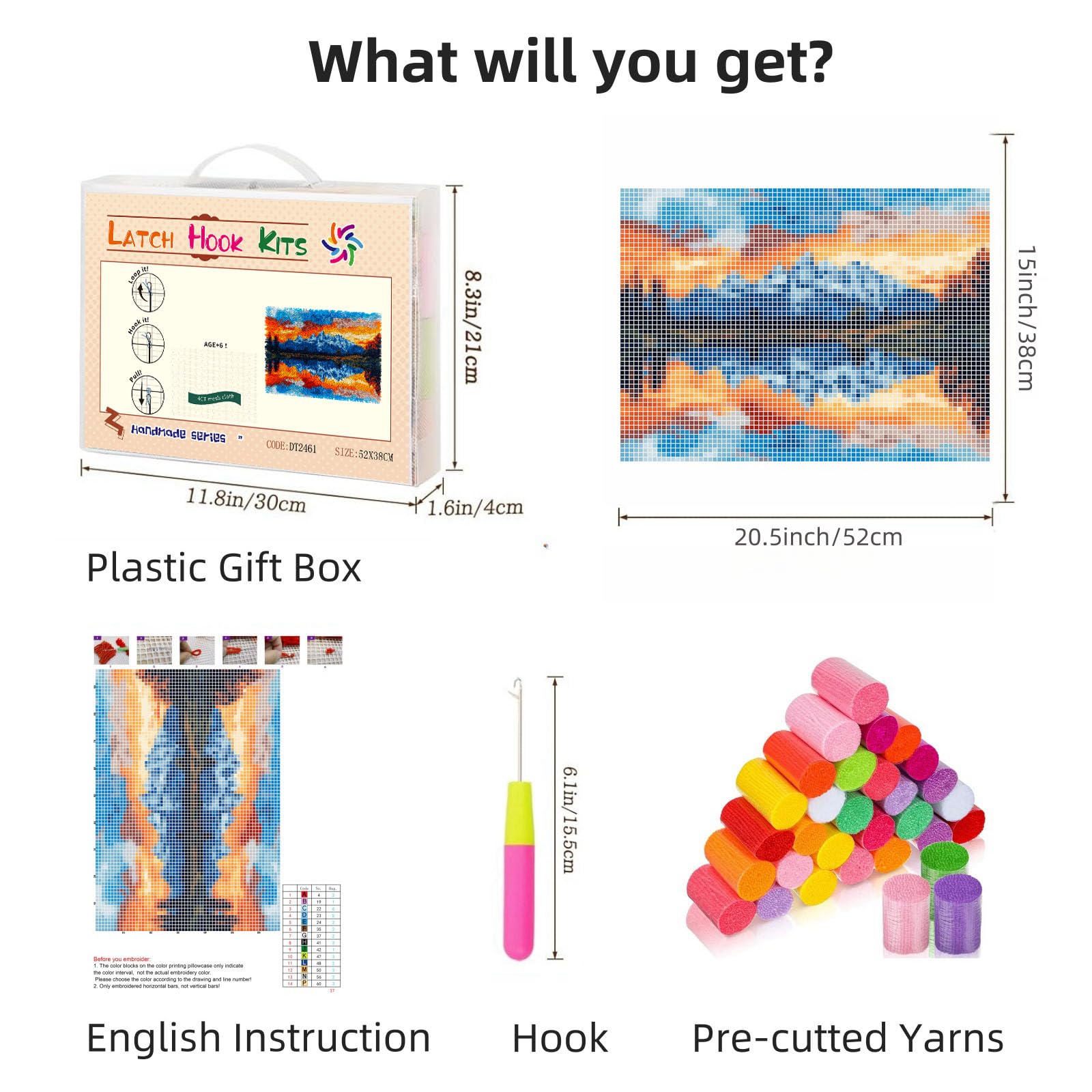 Latch Hook Rug Kit Landscape of Mountain Lake Pre-Printed Handmade Carpet Crochet Yarn Craft DIY Hook and Latch Door Mat Tapestry for Home Floor Decoration 52x38cm-1