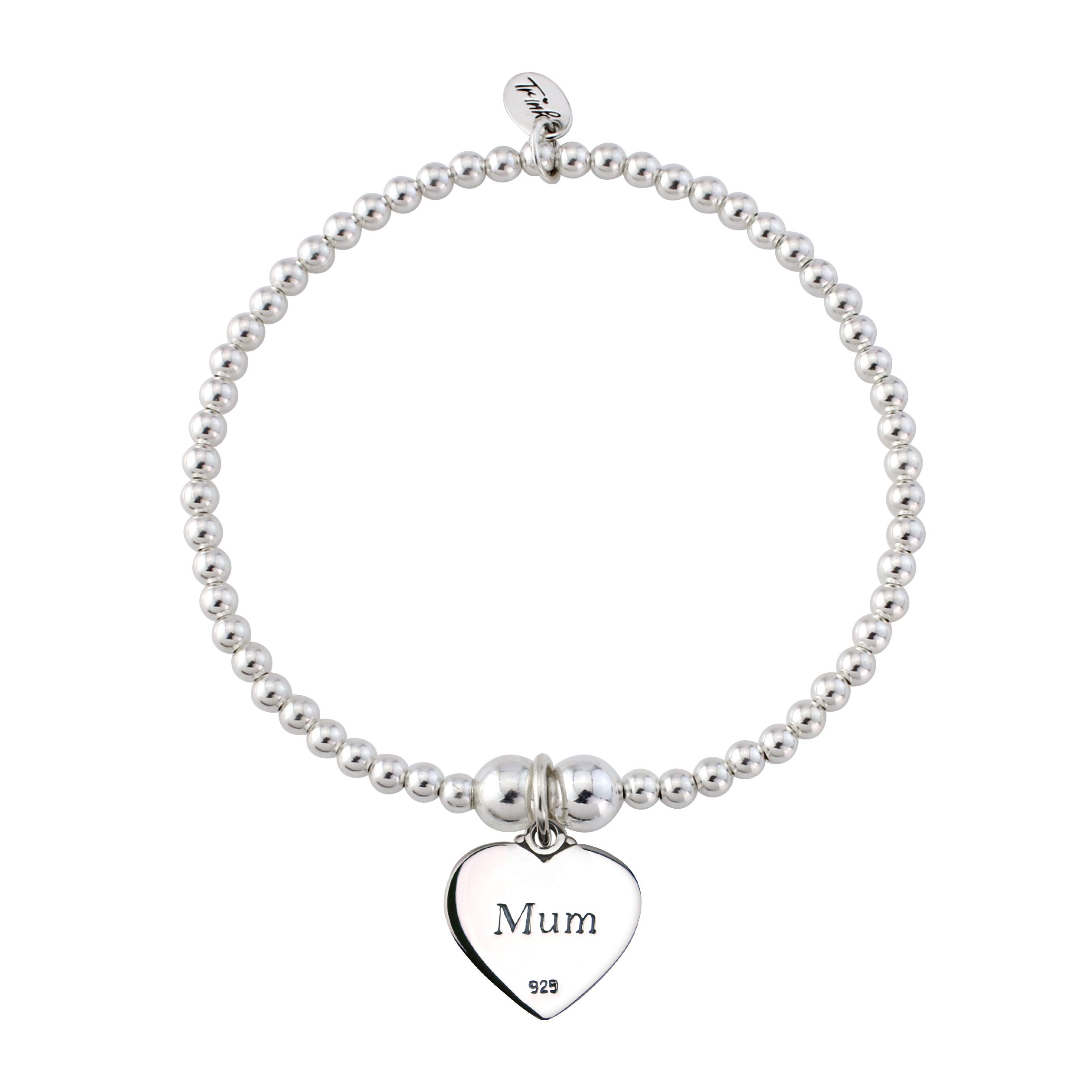 TRINKBrand Mum Sterling Silver Beaded Heart Charm Bracelet (Mother/Mom)