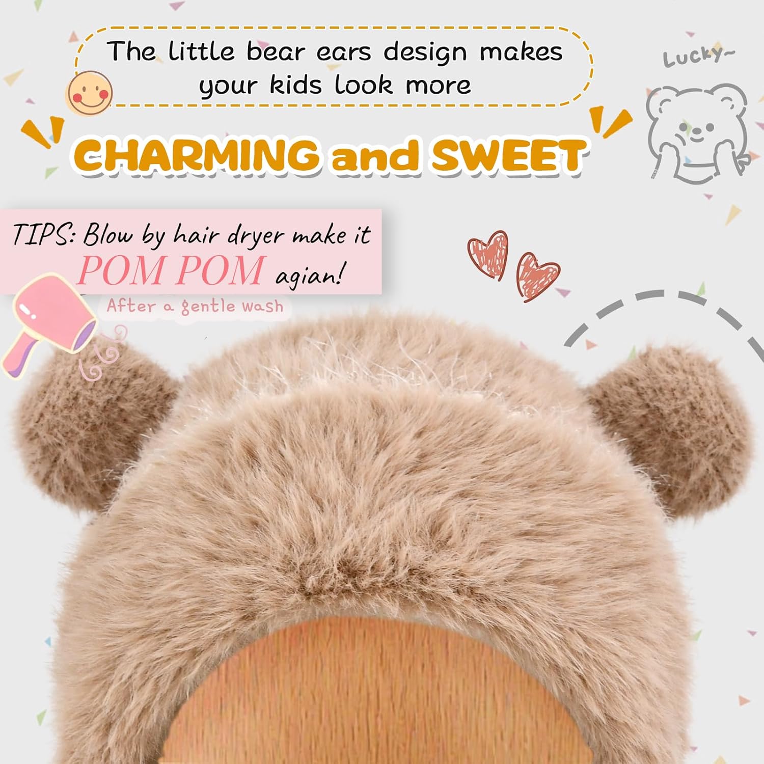 ZOORON Kids Winter Hat Gloves Scarf Set- Kids Beanie Mask with Cute Bear Pom Warm Fleece- Neck Warmer Fleece Lined Set - Image 3