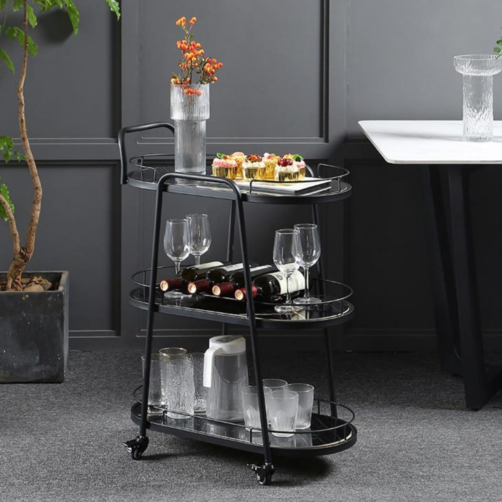 Carro rodante de 3 niveles para cocina, manualidades y belleza, con ruedas, versátil para el hogar y la oficina, ahorro de espacio