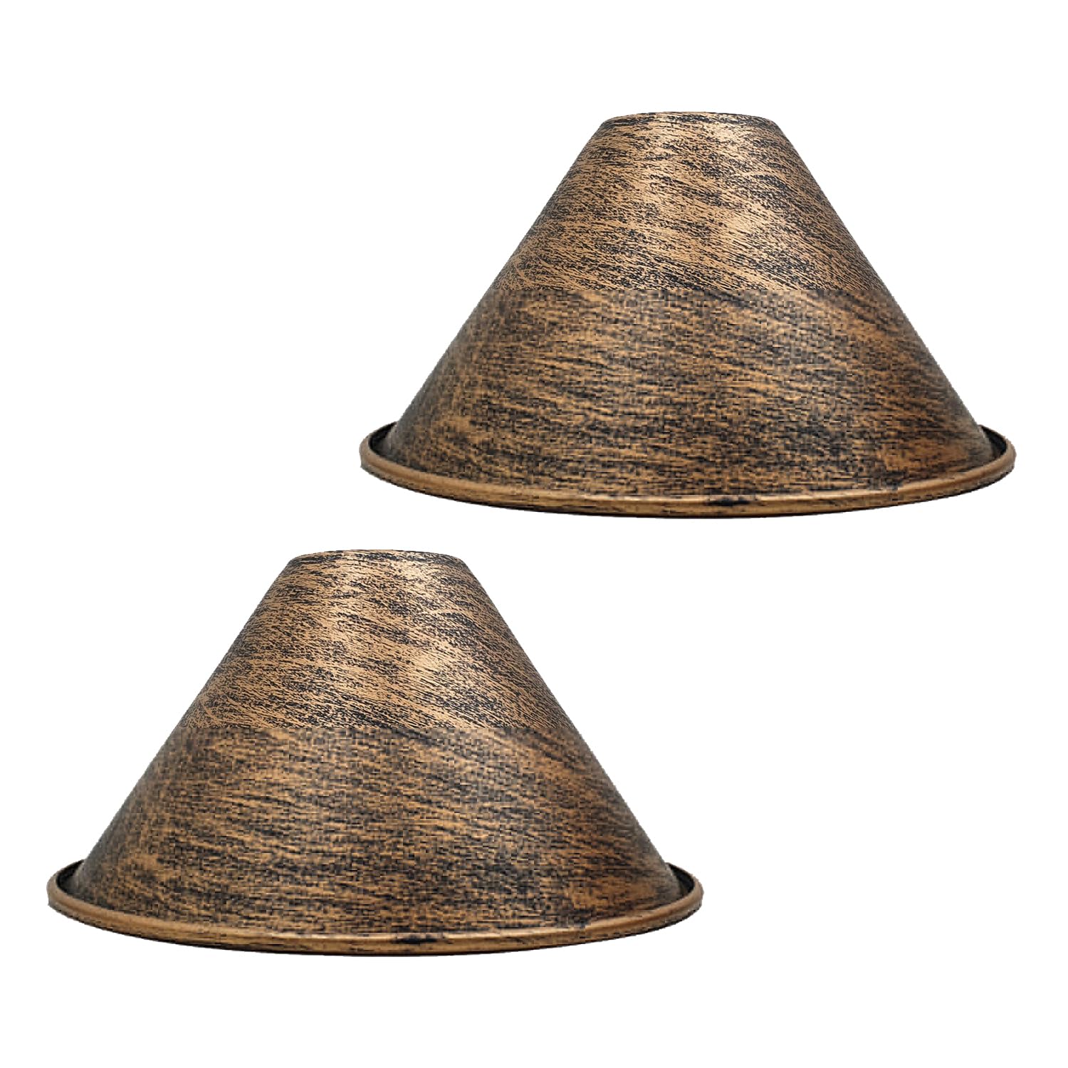 Pack of 2 Brushed Copper Cone Pendant Light Shade Industrial Retro Easy Fit 18cm Ceiling Lampshade for Bedroom Kitchen Dining Room Restaurant Cafe