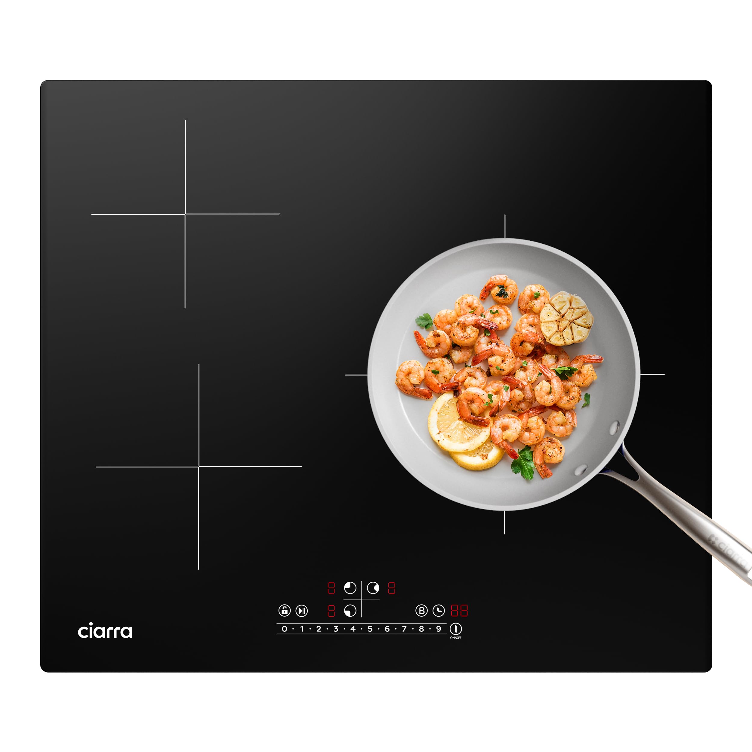 CIARRA CBBIH3B Induction Plate 3 Zones Boost Extra Flat Integrated 6200W Touch Control Induction Ceramic Hob 9 Power Levels Safety Functions Black