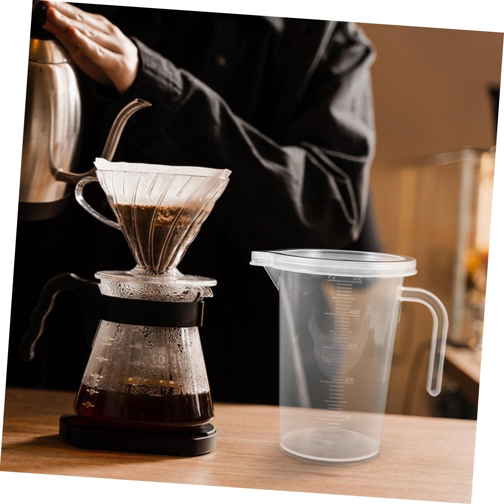 COLLBATH 6 Piezas Vasos Medidores Plásticos con Tapa y Asa Jarra Graduada Transparente para Cocina Repostería y Preparación de Alimentos Fácil de Limpiar y Multiuso