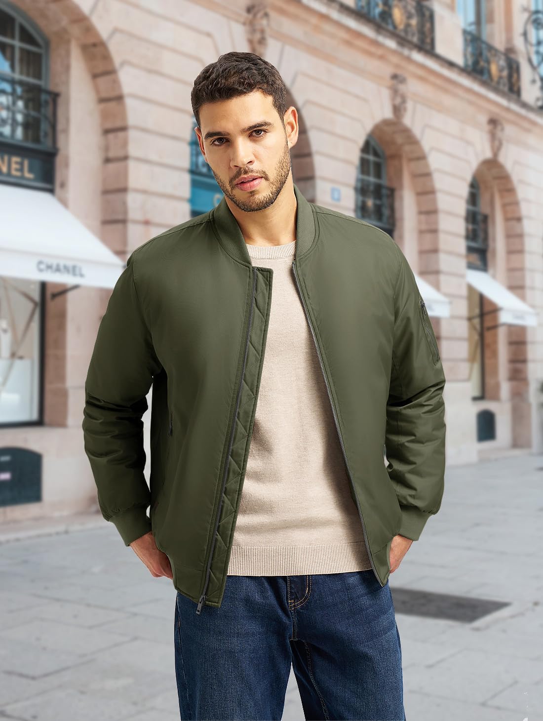Gopune Men's Bomber Jacket Casual Fall Winter Warm Jacket Full Zip Padded Coats Outwear - Image 2