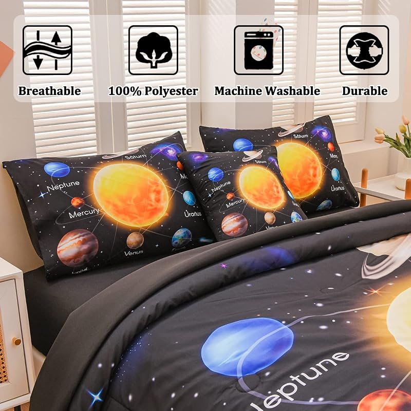 Tasselily Twin Comforter Set for Boys 6Pcs Bed in A Bag Space Bedding Set image 5
