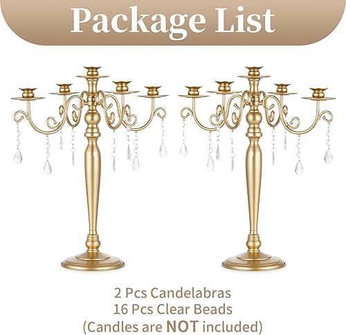 Miniatura 8 de Sziqiqi Centro de mesa de candelabro de boda Candelabros de 5 brazos para candelabros - Juego de 2 candelabros dorados para Navidad, compromiso,