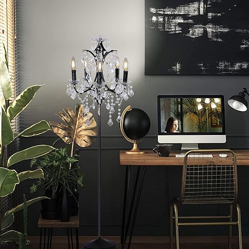 Miniatura 6 de TOCHIC Lámpara de pie tradicional de 5 luces, estilo casa de campo, candelabro negro de 65 pulgadas de alto para sala de estar, comedor, entrada,