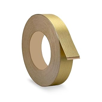 Brushed Gold 1-1/2 in x 25 ft PVC Edge Banding Peel Stick Tape Adhesive Metal Edging Veneer Furniture Aluminum Trim MDF Wood Cabinet Flexible Strip Molding Laminate Shelf Countertop Formica Plywood