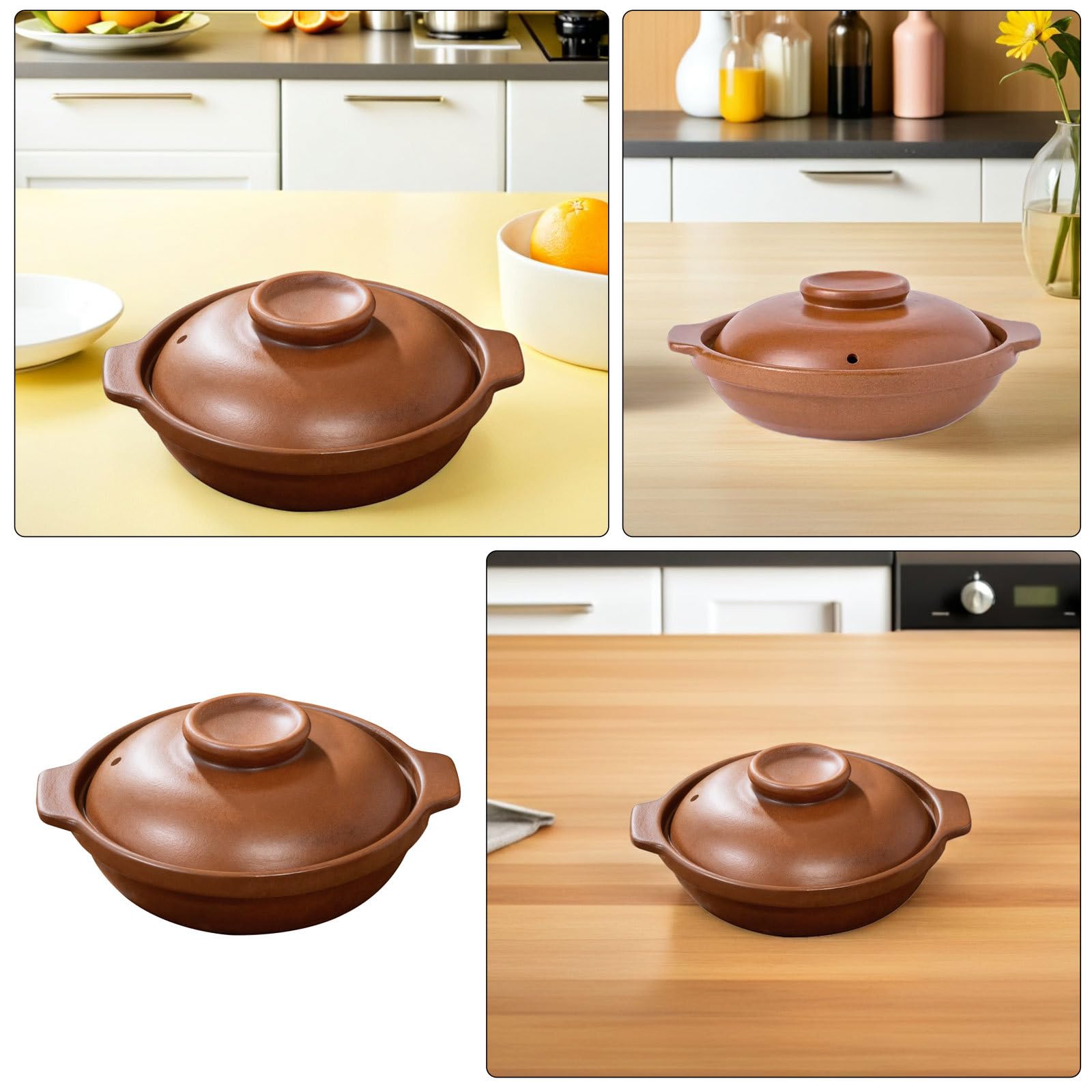 Olla de Barro para Bibimbap de 1 L, Arcilla Marrón | Diseño Clásico Retro, para 1-2 Personas, Uso en Cocina Doméstica y Celebraciones