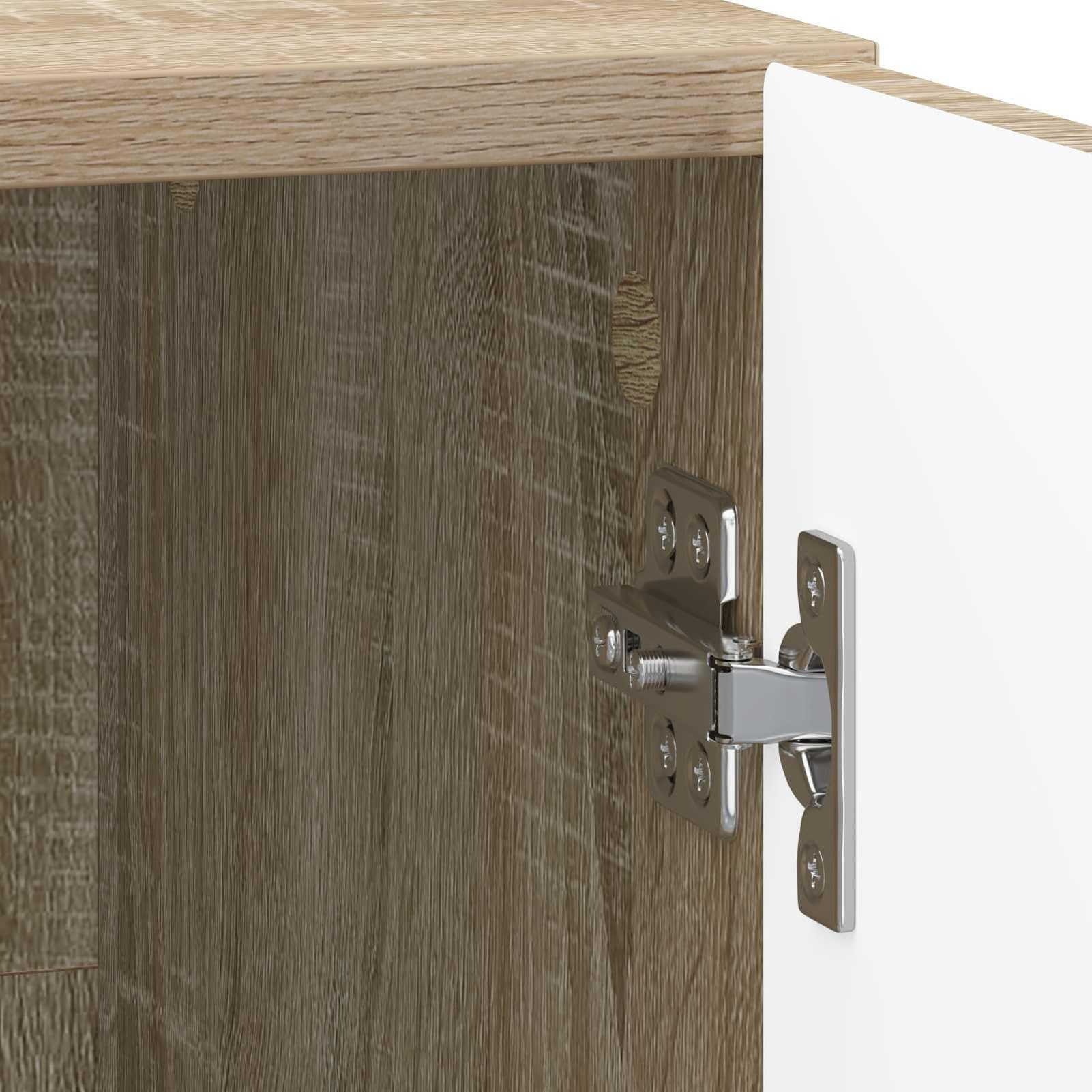 Nachttisch Sonoma-Eiche 43x34,5x50 cm Holzwerkstoff 2 Stück | Vintage-Design mit konischen Beinen，Stabiler Holzwerkstoff，90°-Pendeltür und offenes Regal，leichte Pflege mit feuchtem Tuch