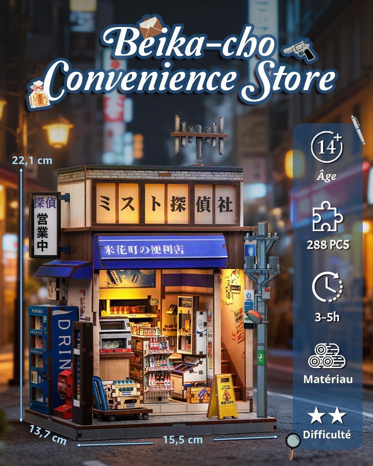 Puzzle 3D Double Scène Japonaise Book Nook - Maison de poupée 3D avec konbini Authentique & escalier caché, à Assembler, décoration de Table & Cadeau (Beika-cho Convenience Store)