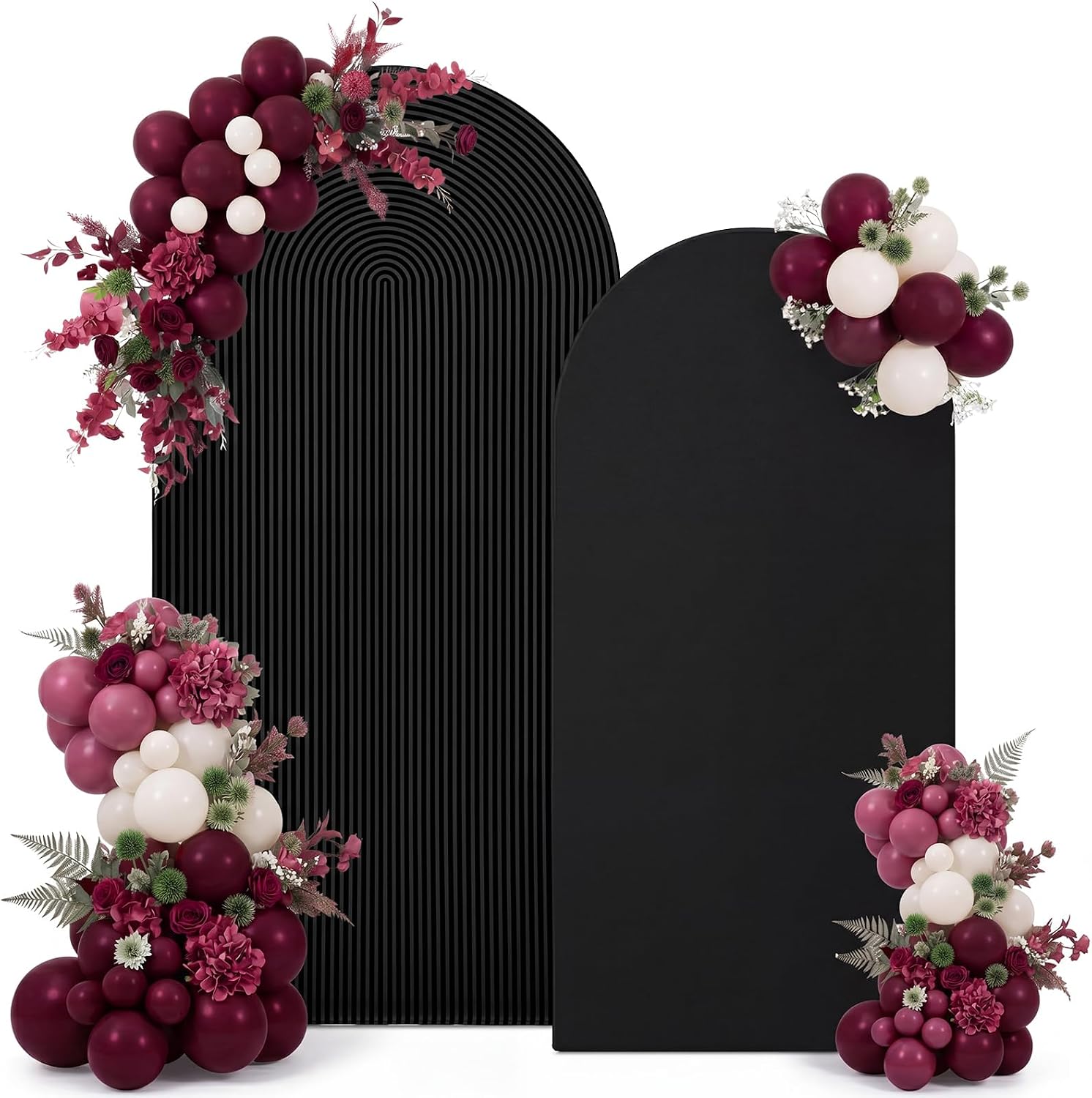 Tegeme 2 Set Wedding Arch Cover, Black Ripple & Solid Color Stretchy Backdrop Cover Spandex Fabric for 7.2 ft & 6.6 ft Round Top Arch Stand Wedding Baby Birthday Party Bridal Shower Banquet Decor