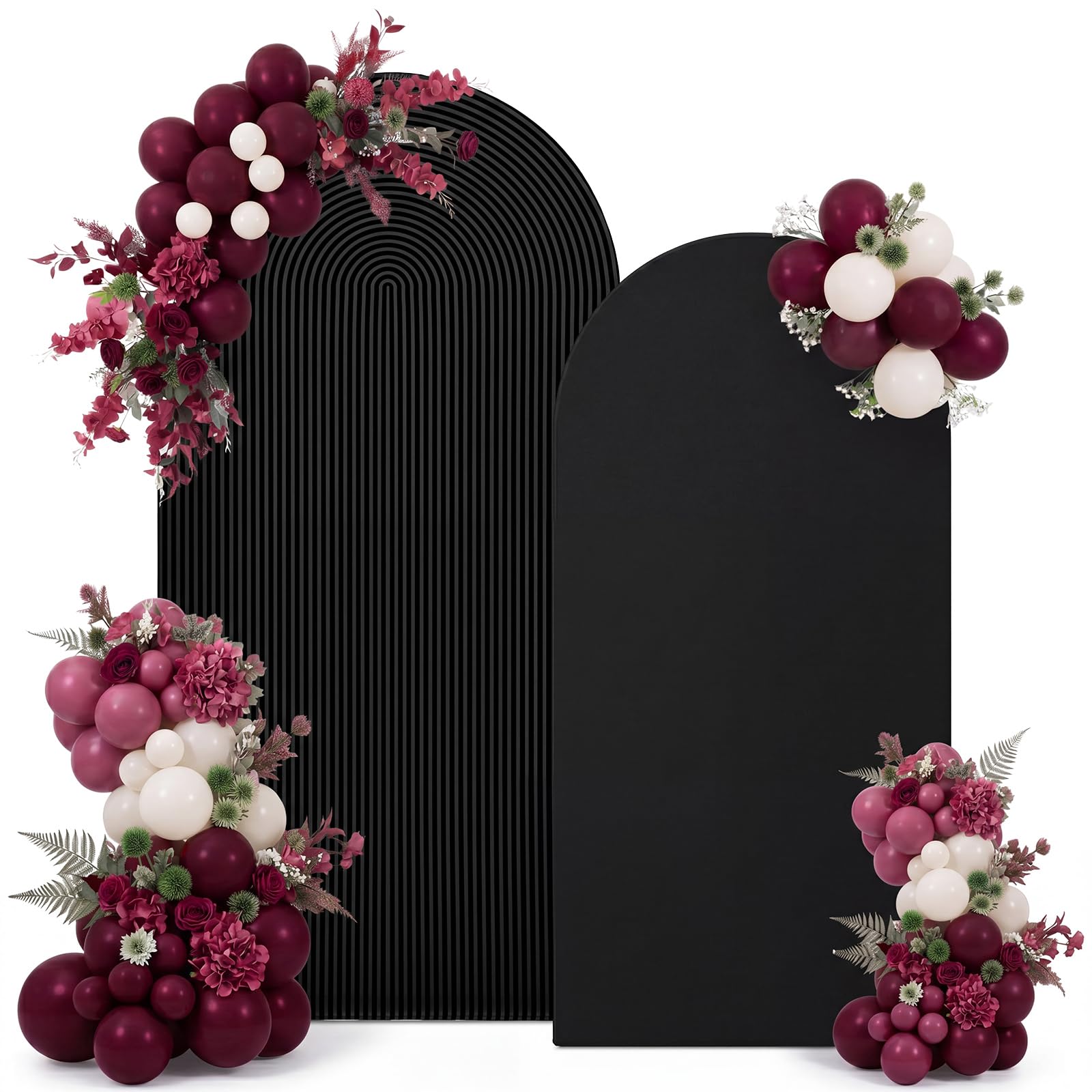 2 Set Wedding Arch Cover Black Ripple &amp; Solid Stretchy Backdrop Cover