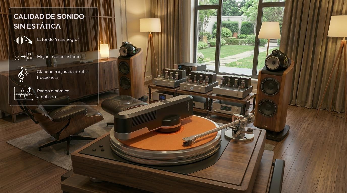 HumminGuru Removedor Estático Orbit para Discos de Vinilo, Máquina Limpiadora de Discos de Vinilo Elimina La Carga Estática Uniformemente, Ionizador Giratorio de 360° LP, Kit de Limpieza de Accesorios