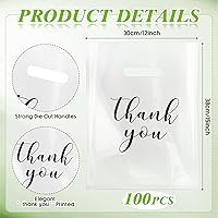 Vista 2 de Crtiin 100 piezas de bolsas de mercancía transparentes con texto "Thank You" y asas troqueladas, bolsas de plástico para camisetas, embalaje