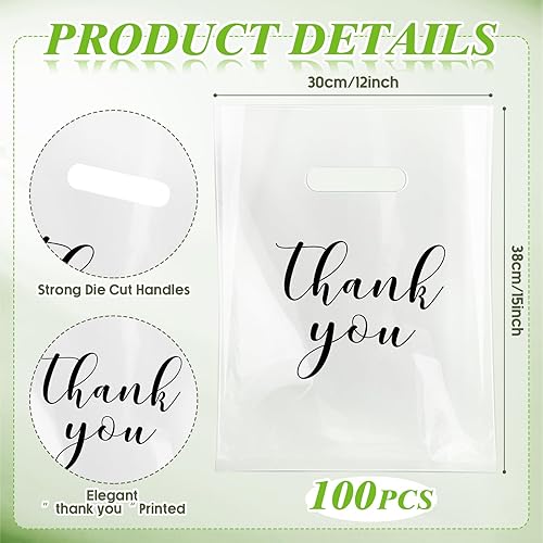 Miniatura 2 de Crtiin 100 bolsas transparentes para mercancía, bolsas de compras con asas troqueladas, embalaje de plástico para pequeñas empresas, tiendas