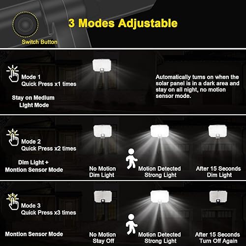 Miniatura 4 de Luz de energía solar, 136 LED separados panel solar luz de pared, iluminación de inundación del anochecer al amanecer, luz de seguridad solar para