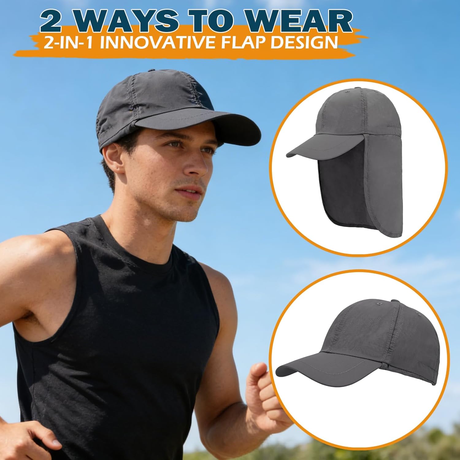 EINSKEY UPF 50+ Waterproof Sun Hat - Packable Unisex Baseball Cap with Neck Flap for Beach, Golf, Hiking, Fishing & Running
