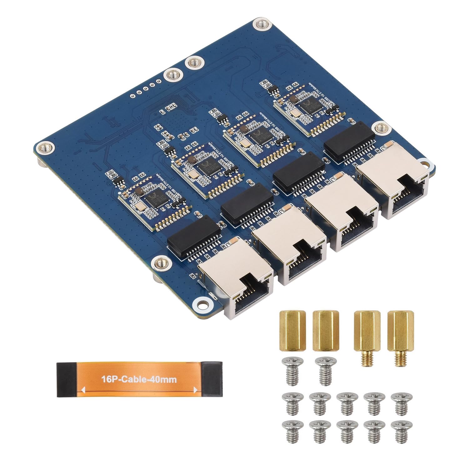 Waveshare PCIe to 4-Ch Gigabit ETH Board (B) Compatible with Raspberry Pi 5/RPi OS, Driver-Free, Plug and Play