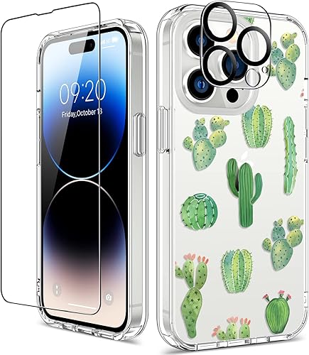 Miniatura 25 de GiiKa Funda rígida para iPhone 14 con protector de pantalla, 6.1 pulgadas, transparente, a prueba de golpes, diseño floral rosa, para niñas y Small