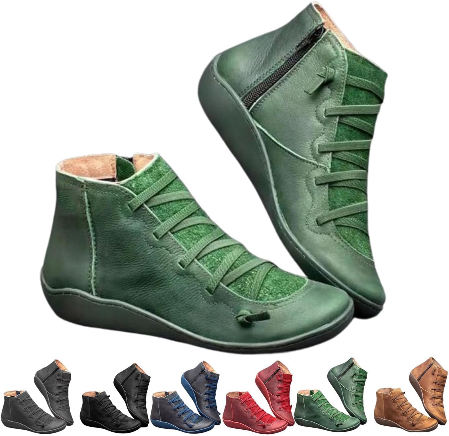 Ankle Boots for Women 2025,Women's Arch Support Comfy Lace Up Flat Heel Booties Wide Width Orthopedic Fashion Boots Side Zipper Vintage Retro Comfortable Slip On Low Winter Fall Travel Shoes
