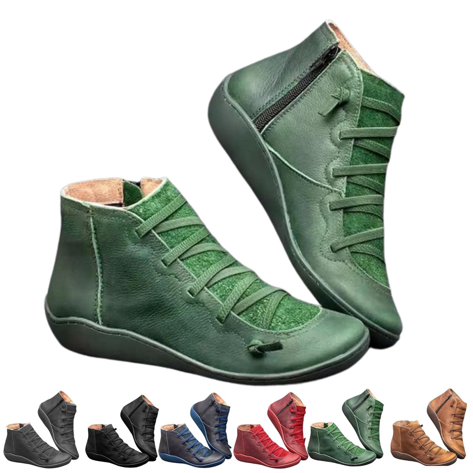 Ankle Boots for Women 2025,Women's Arch Support Comfy Lace Up Flat Heel Booties Wide Width Orthopedic Fashion Boots Side Zipper Vintage Retro Comfortable Slip On Low Winter Fall Travel Shoes