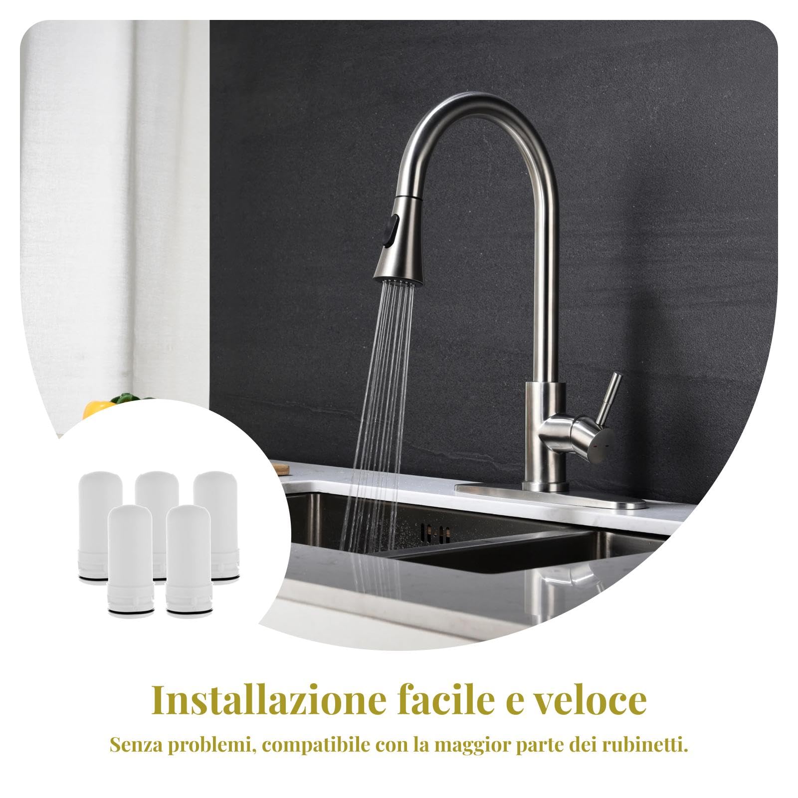 Baoblaze 5 / Confezione Cartuccia di Filtro per Acqua di Rubinetto in Ceramica per Uso Domestico per Cucina Domestica