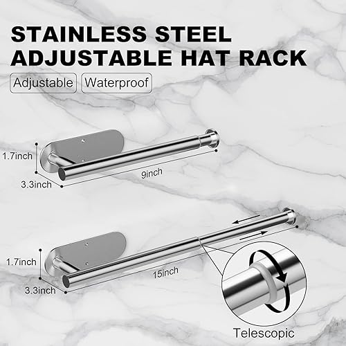 Miniatura 2 de Paquete de 2 estantes para sombreros para gorras de béisbol, soporte organizador retráctil de 20 tapas de acero inoxidable para sombreros, ganchos