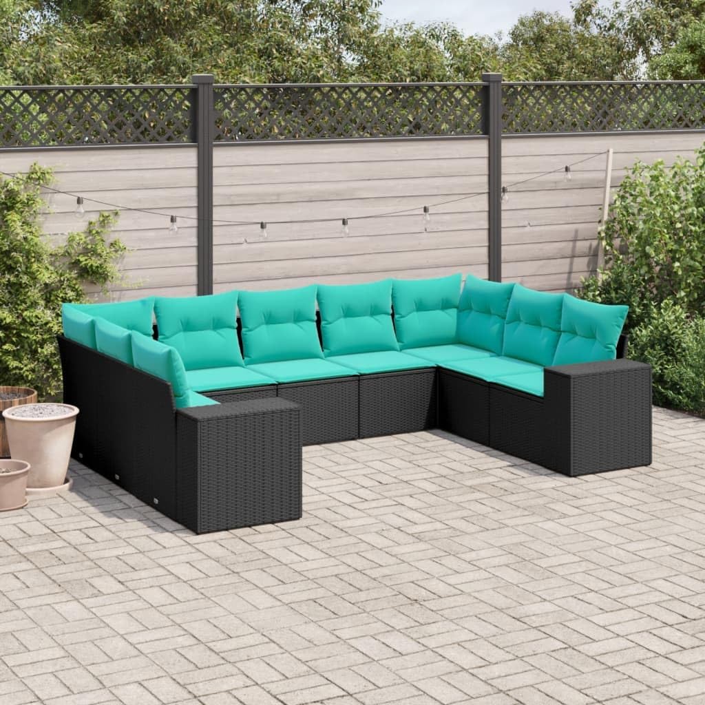 Patio Sofa Set Black PE Rattan Large UV-Resistant Materials Furniture Set