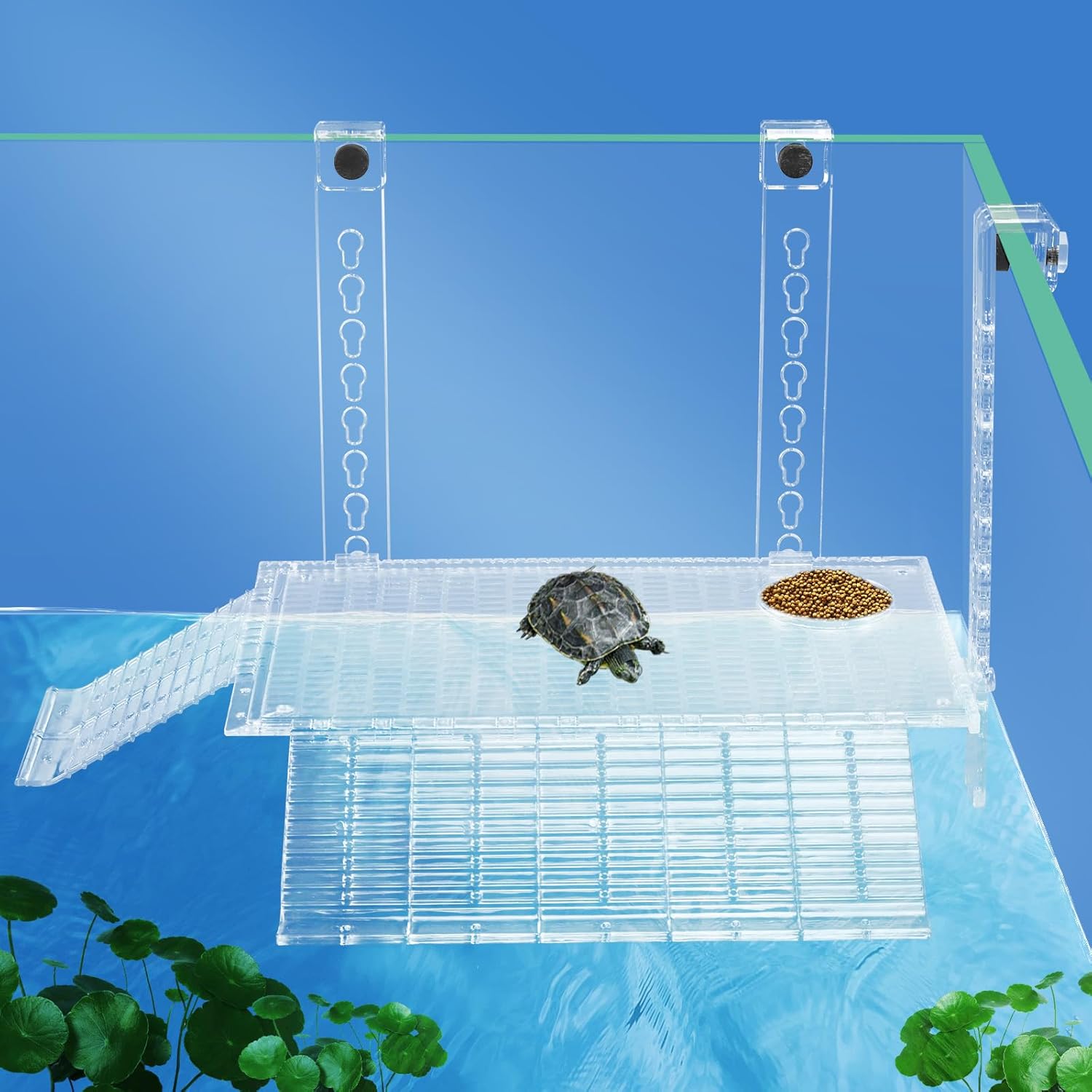 Easy Mount Large Turtle Basking Platform with Adjustable Hanging Ramp for Turtle Tank Aquariums 13.8x7.9 Inch