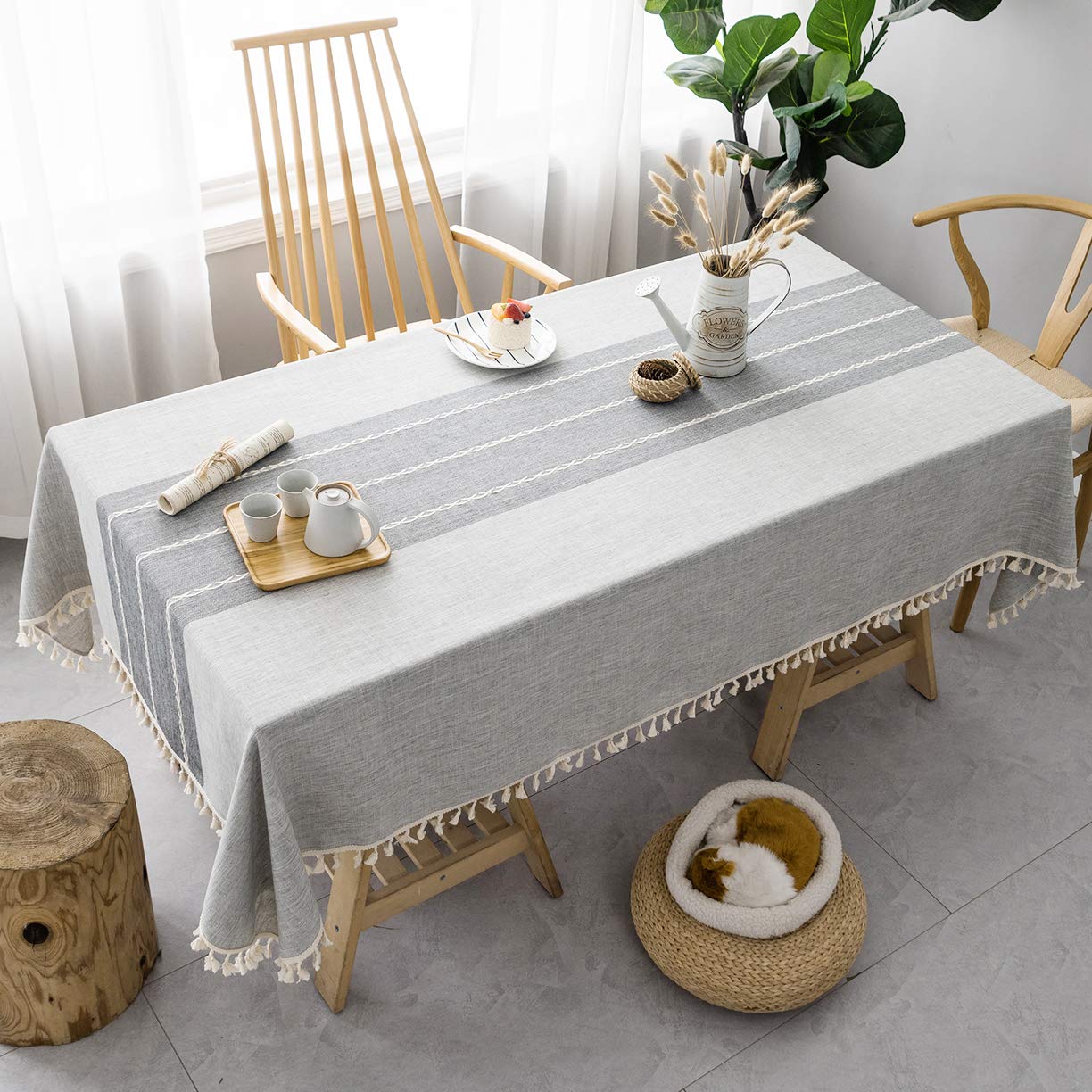 Rectangle Tablecloth Washable Cotton Linen Wrinkle Free Spill Proof Fabrics Table Cover Great for Indoor & Outdoor Party (3025-Grey, 55x86)