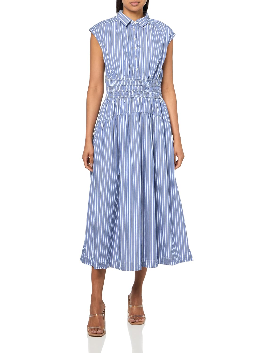 Solid Smocked Dropped Waist MIDI Dress