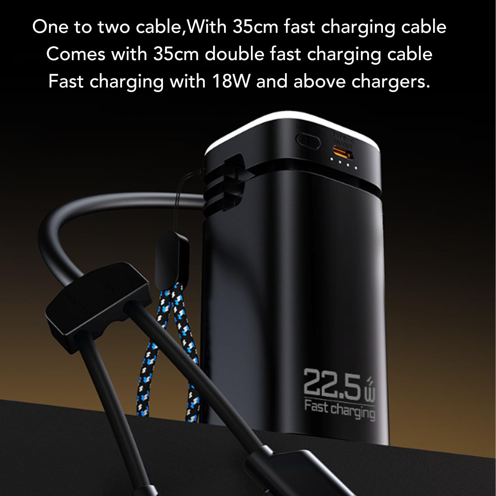 Zunate Power Bank da 20000 MAh con Cavo Integrato, Caricabatterie Portatile a Ricarica Rapida PD 22,5 W, Batteria da Campeggio a 4 Uscite per Viaggi di Emergenza all'aperto