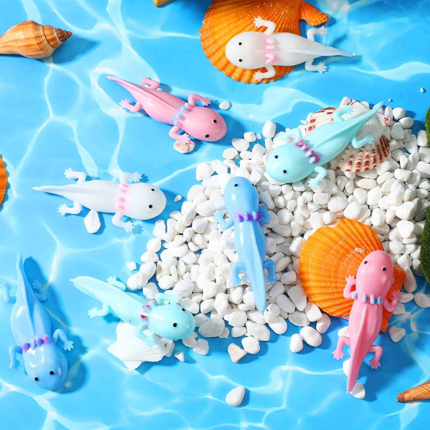 HyDren 28 Pcs Rubber Axolotl Slingshot Sensory Fidget Toy Axolotl Party Favors Party Supplies Stress Relief Toys for School Classroom Exchange Prizes Amphibiously Gifts Decor