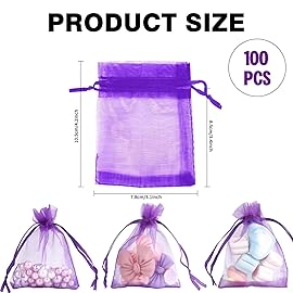Organza Bags, Purple Organza Bags, 100Pcs, Sheer Organza Bags 3 x 4 inch, Jewelry Gift Bags, Party Favor Bags with Drawstring, Mesh Gift Pouches Mini Candy Bags for Wedding Birthday Party