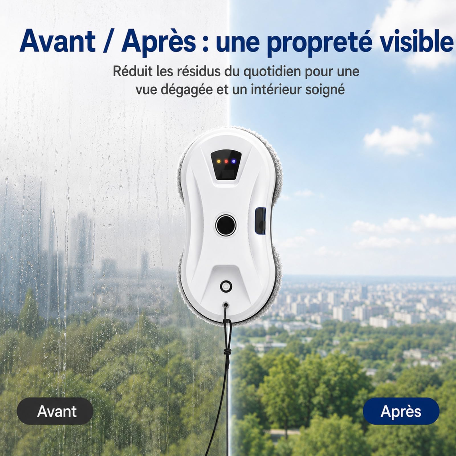 Robot Clean Osmo Vitre – Nettoyeur Auto Forte Aspiration + Jet Eau | Télécommande, 3 modes de nettoyage, navigation intelligente, détection des bords, nettoyage humide/sec automatique.