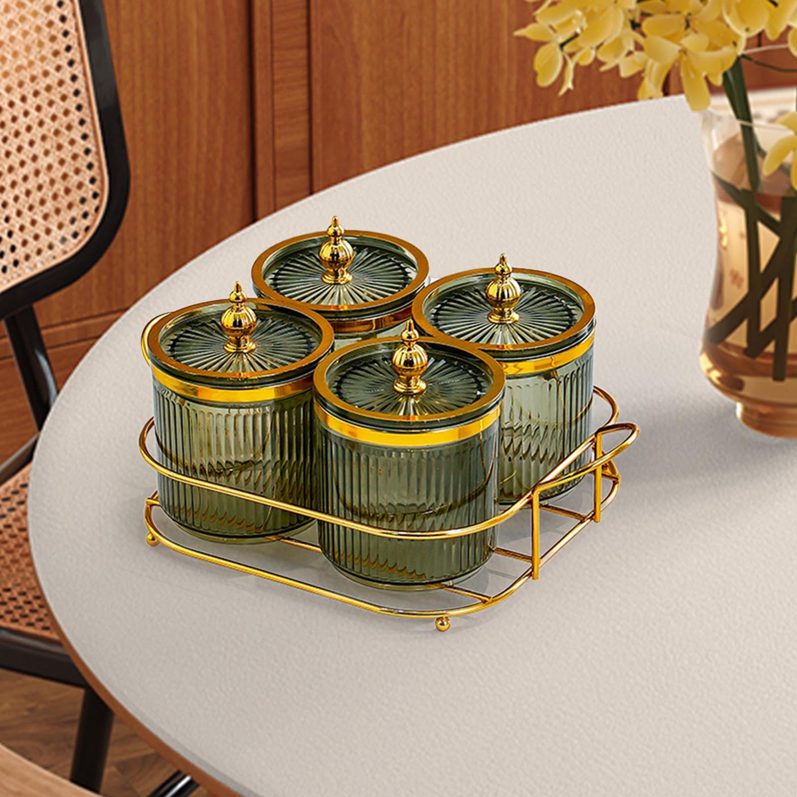 LOVIVER Plateau de Fruits secs avec Couvercle, Bol à Noix divisé, décor de Mariage, Plat de collation, Plat de Bonbons, Plat de collations pour Salon, fête, Vert 4 grilles