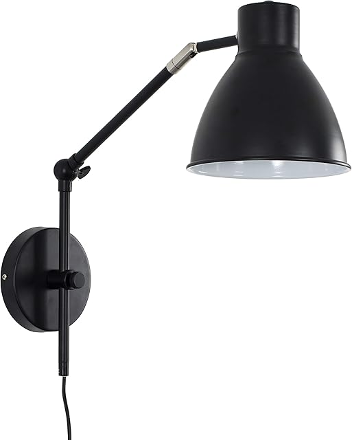 MiniSun Retro Style Black Stem Wall Light Fitting with an Adjustable Tapered Shaped Shade, Practical Plug, Cable and Switch - Complete with a 4w LED GLS Bulb [2700K Warm White]